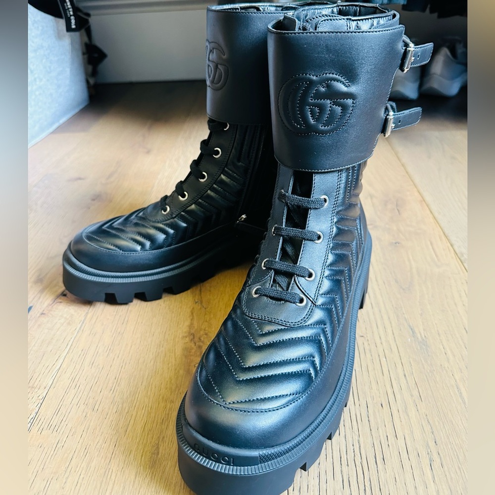 Gucci Frances GG Matelassé Platform Combat Boot